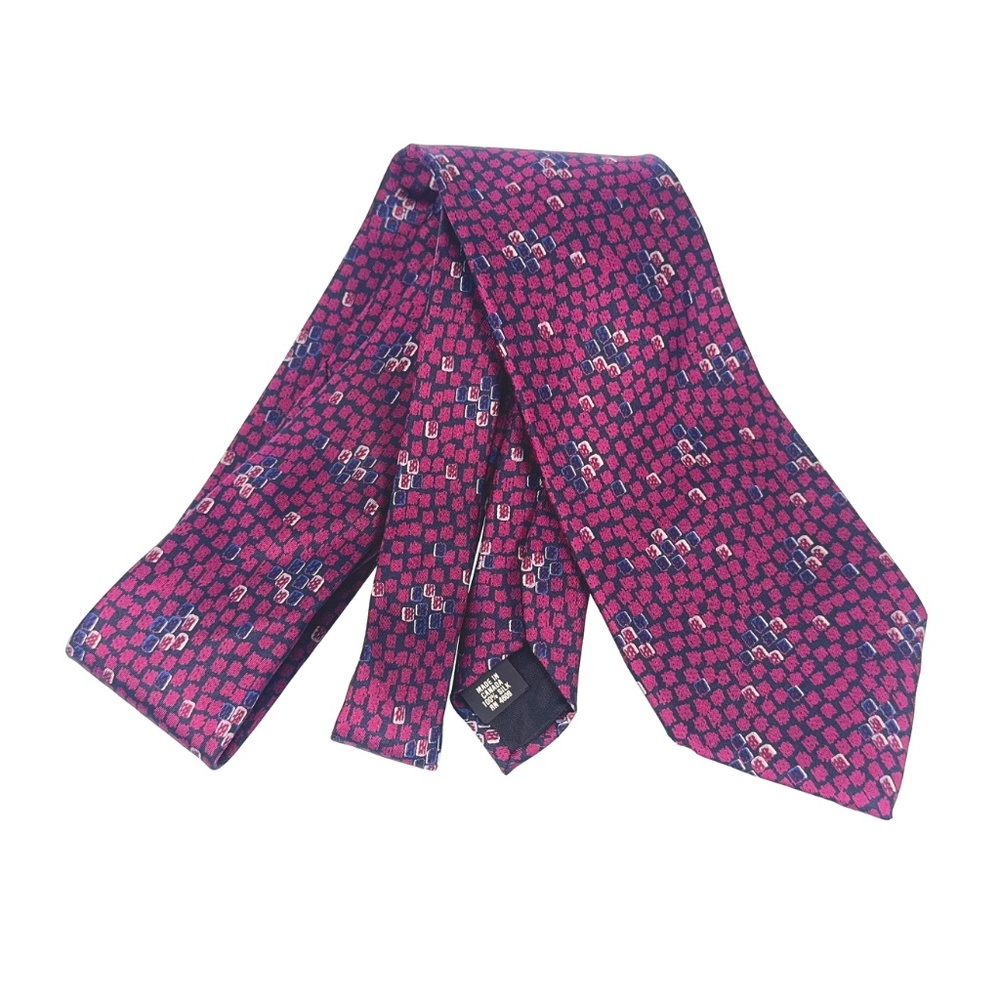 Club International Chaps Silk Tie Burgundy Navy Geometric Made in Canada